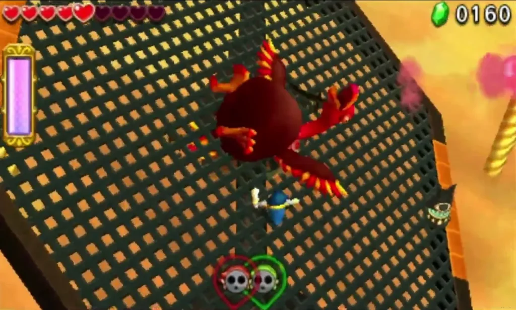 Vulture Vizier crashing onto the middle of the tilting grate while Link slashes with his sword