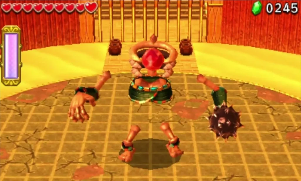 Stalchampion boss standing in the sandy Desert Temple arena with a spiked flail