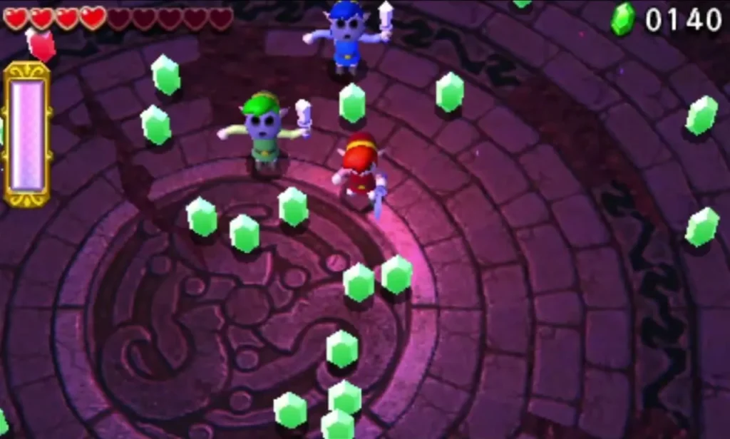 Prismantus is gone and green Rupees scatter across the arena floor after its defeat