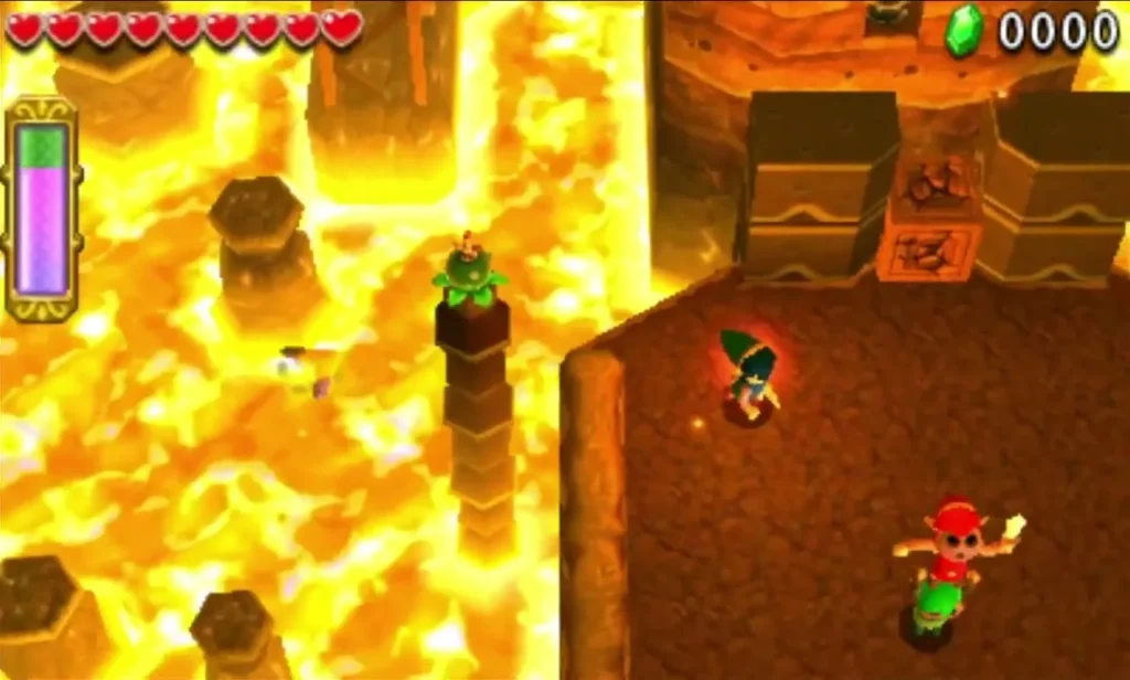 A green Bomb Flower on a stone pillar above molten lava in Mina Hinox Stage 1 A green Bomb Flower on a stone pillar above molten lava in Mina Hinox Stage 1