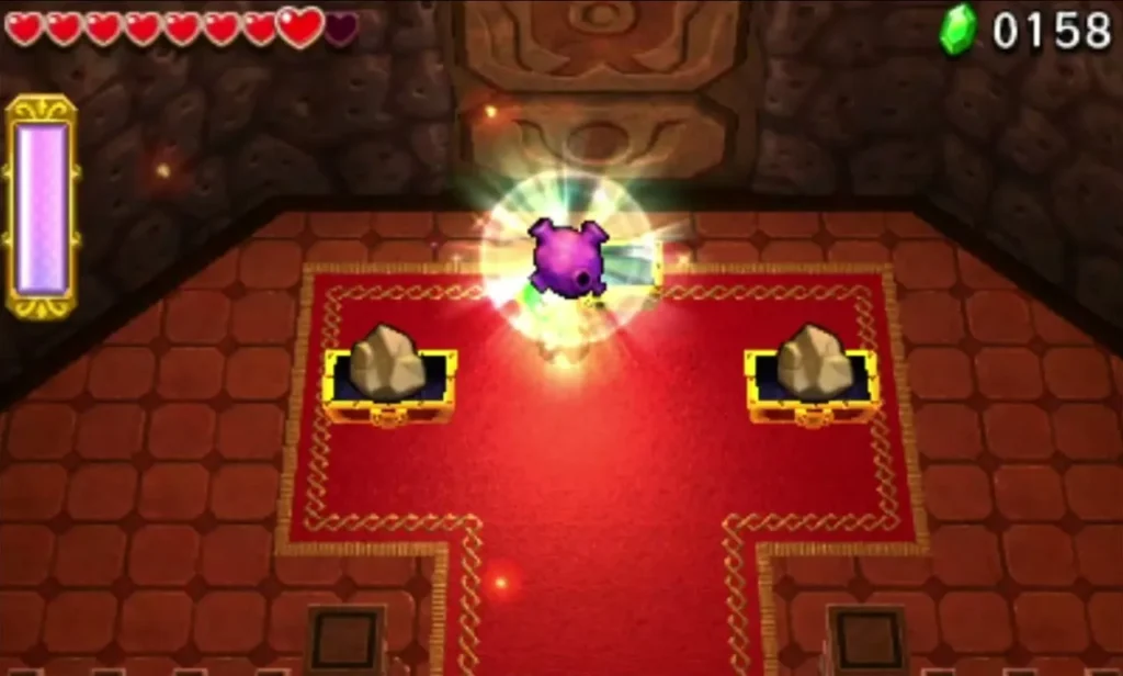 Two closed treasure chests on the red carpet with a glowing reward above them Two closed treasure chests on the red carpet with a glowing reward above them