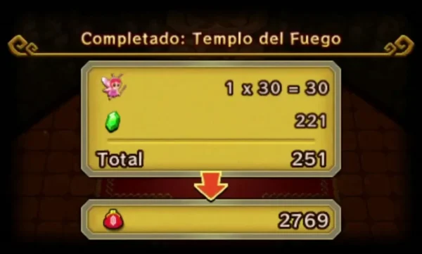Fire Temple clear results card listing the rupee and reward totals Fire Temple clear results card listing the rupee and reward totals