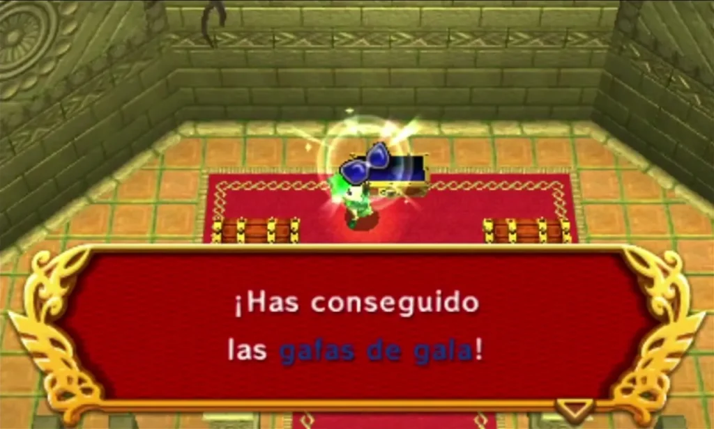 Link holding up the Lady's Glasses in the treasure room under a full 'You got' message