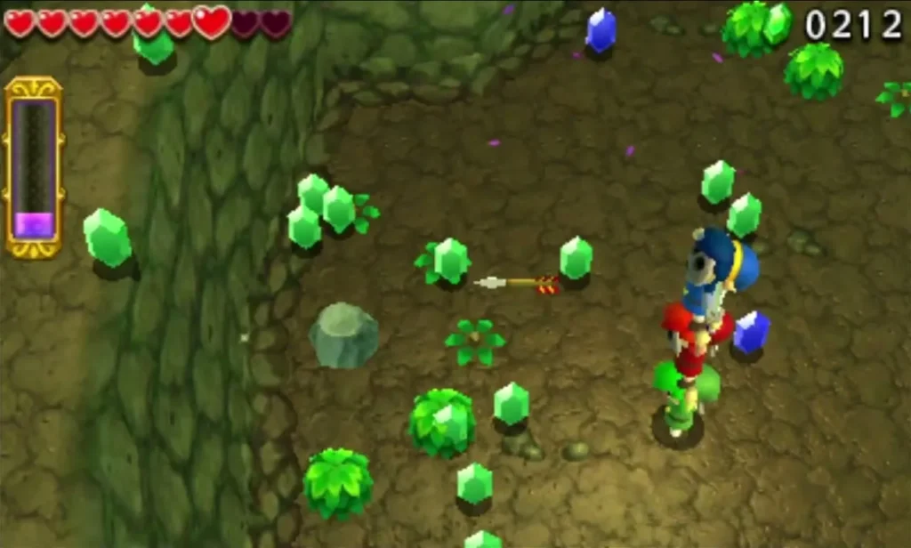 Link collects green Rupees along the rim of the pit