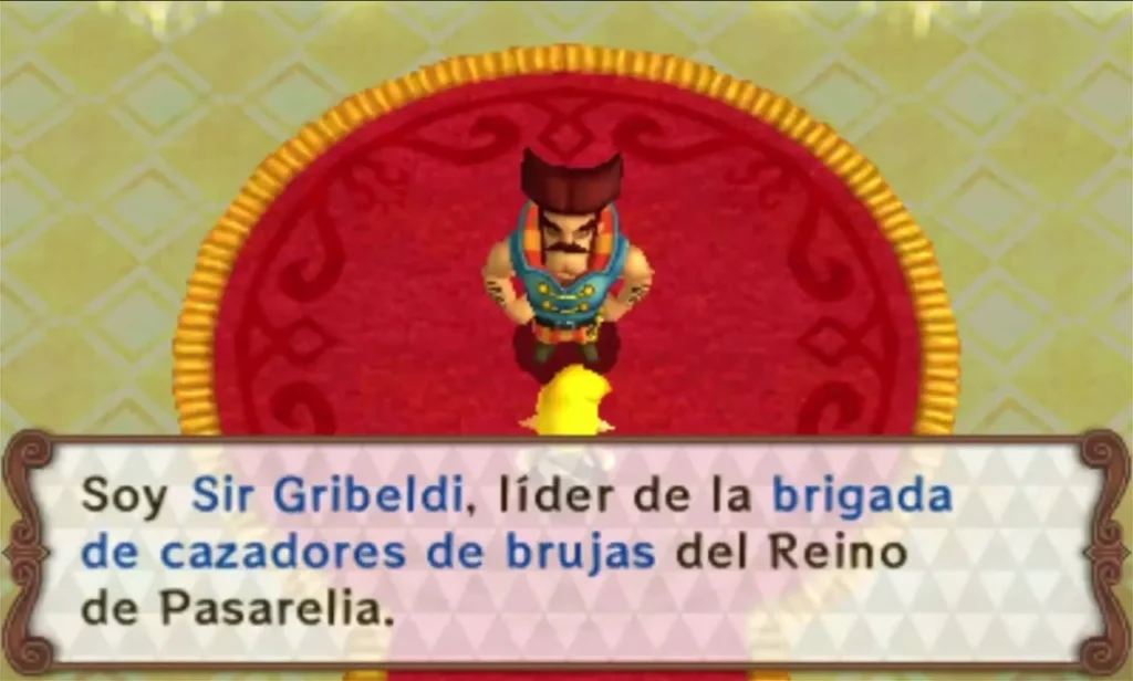 Sir Combsly, commander of the Witch-Hunting Brigade, speaks at the end of the castle throne room