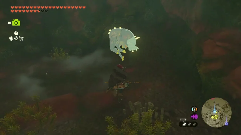 Bubbulfrog dropping from the ledge after the arrow hit