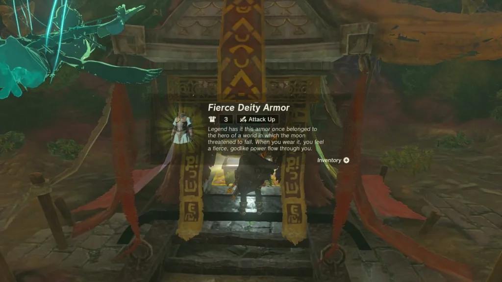Fierce Deity Armor item box over the chest in a red-bannered doorway