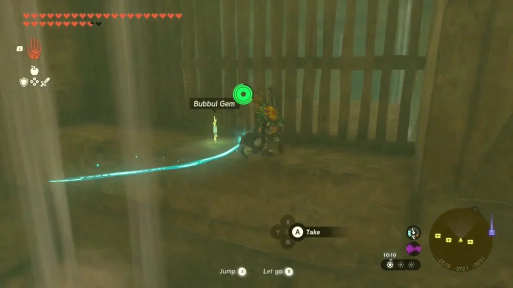 Bubbul Gem glowing beside iron bars with a take prompt