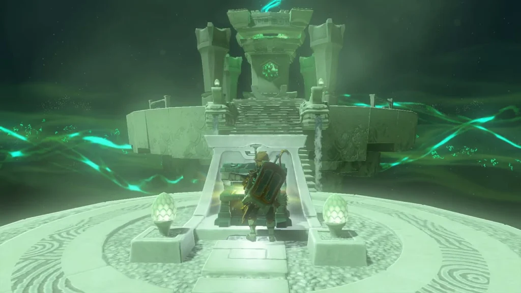 Shrine chest on a white altar platform between two glowing lanterns Shrine chest on a white altar platform between two glowing lanterns
