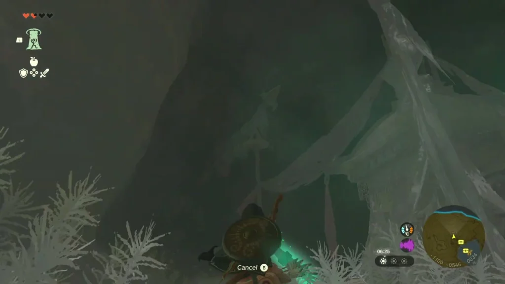 Ascend prompt beneath the pale rock ceiling of the cave Ascend prompt beneath the pale rock ceiling of the cave