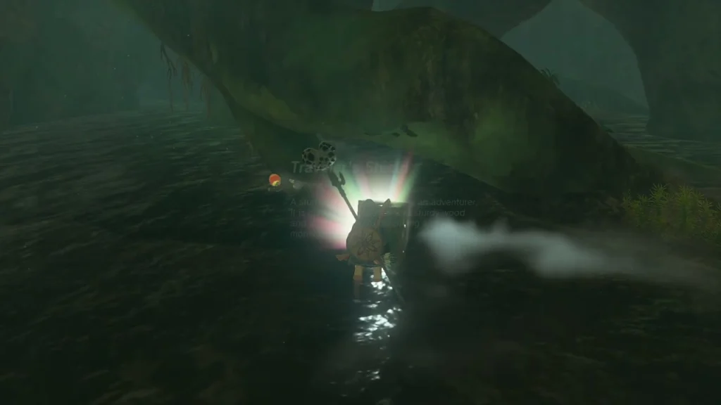 Chest in the shallow water opening with light pouring out Chest in the shallow water opening with light pouring out