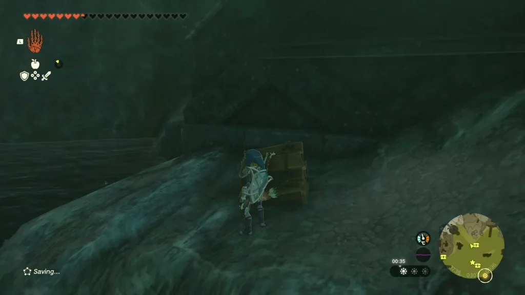 Chest beside the rock wall on a ledge of the waterworks Chest beside the rock wall on a ledge of the waterworks
