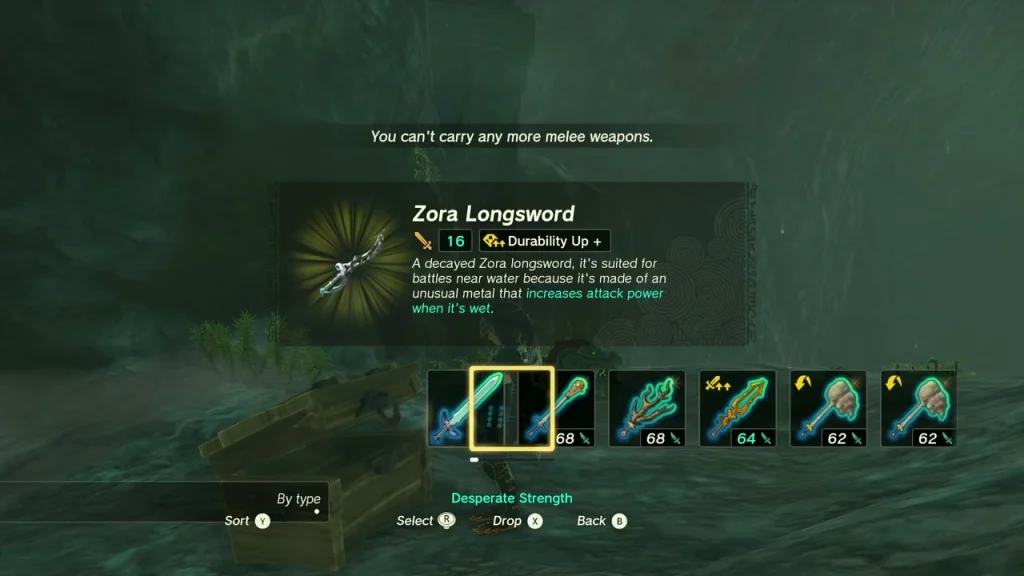 Zora Longsword item box over the chest Zora Longsword item box over the chest