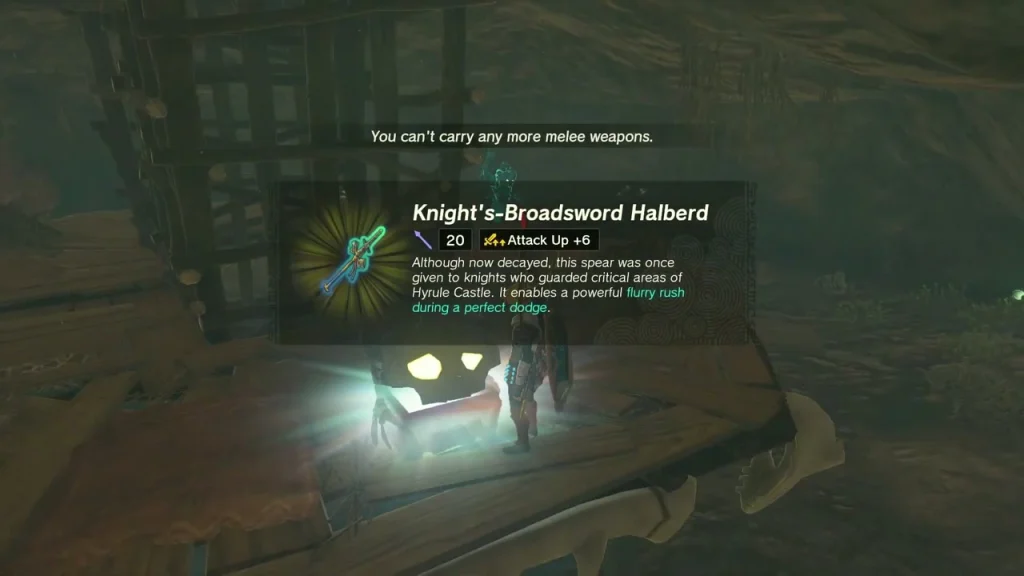Knight's Broadsword Halberd item box beside the glowing chest