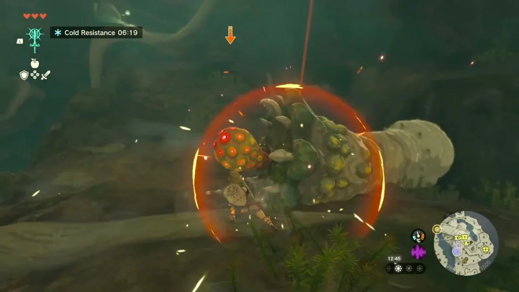 Arrow aimed at the Like Like's glowing mouth stone