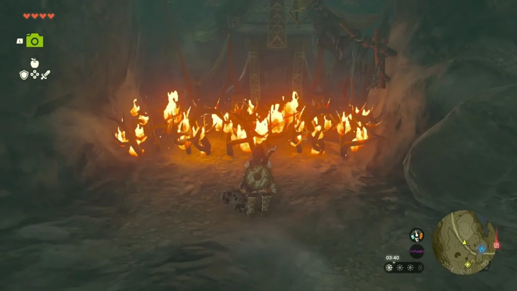 Thorn barrier burning in front of the shrine-like chest alcove Thorn barrier burning in front of the shrine-like chest alcove