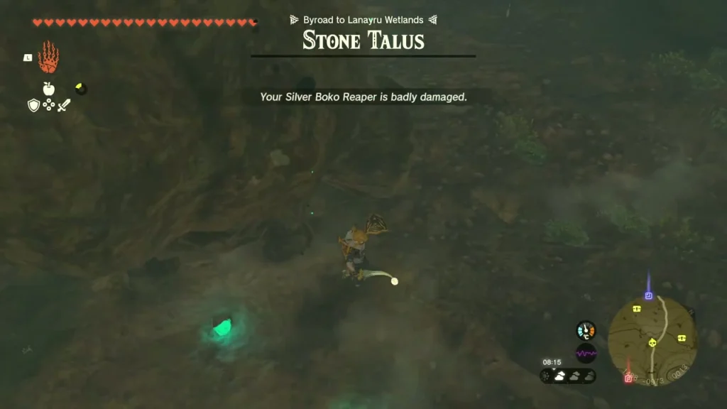 Stone Talus health bar with a glowing ore on its back Stone Talus health bar with a glowing ore on its back