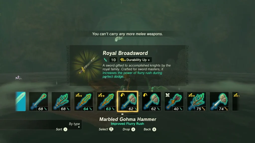 Royal Broadsword item box beside the chest on the raft
