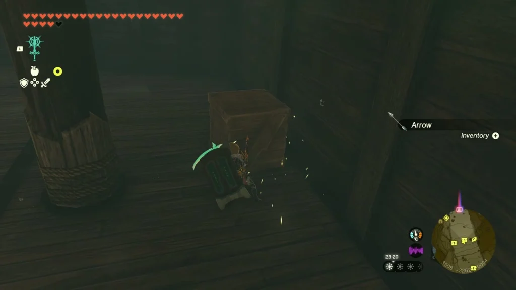 Crates and barrels stacked on the wrecked pirate ship deck