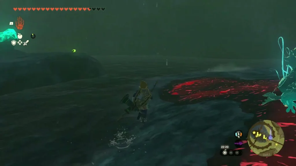 Dark shore below Zora's Domain with gloom on the ground Dark shore below Zora's Domain with gloom on the ground