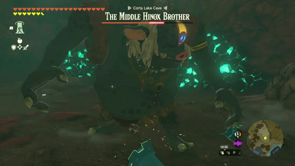 The Middle Hinox Brother with its health bar in the cave chamber The Middle Hinox Brother with its health bar in the cave chamber