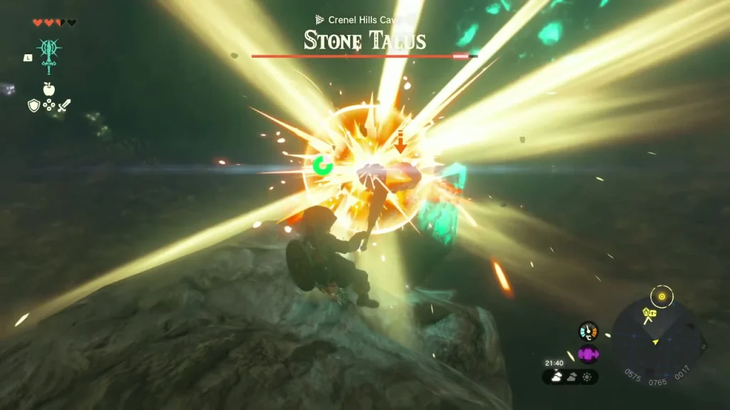 Bomb Flower arrow exploding against the Stone Talus Bomb Flower arrow exploding against the Stone Talus