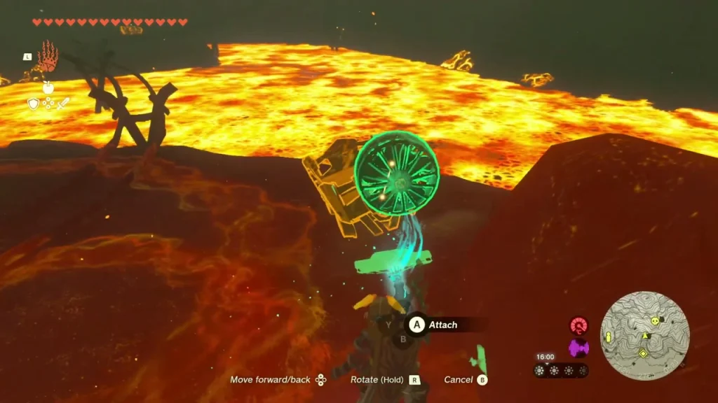 Fan attached to a board beside a lava pool using Ultrahand Fan attached to a board beside a lava pool using Ultrahand