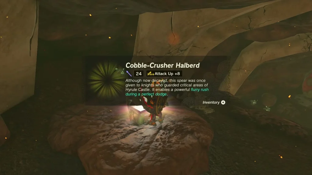 Cobble-Crusher Halberd item box over a chest on a rocky shelf Cobble-Crusher Halberd item box over a chest on a rocky shelf
