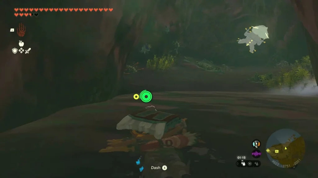 Bubbulfrog leaping above the dark shoreline of the cave