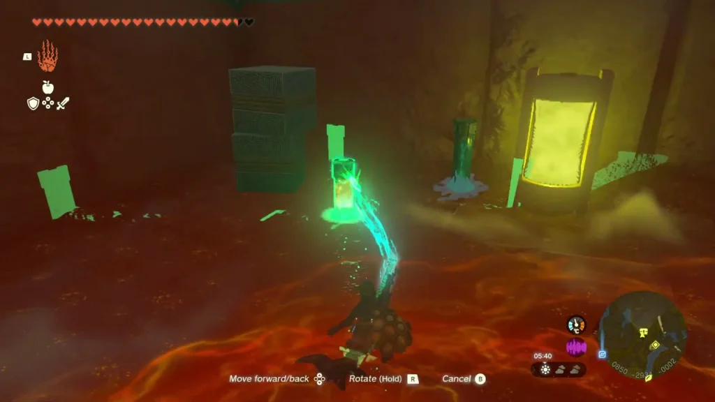 Stake driven into the wall beside a stacked cube and the glowing charge point