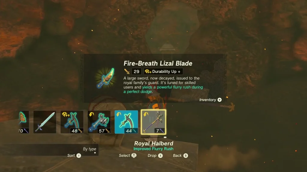 Fire-Breath Lizal Blade item box above the weapon list Fire-Breath Lizal Blade item box above the weapon list