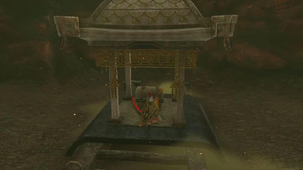 Lit stone gazebo sheltering a treasure chest Lit stone gazebo sheltering a treasure chest