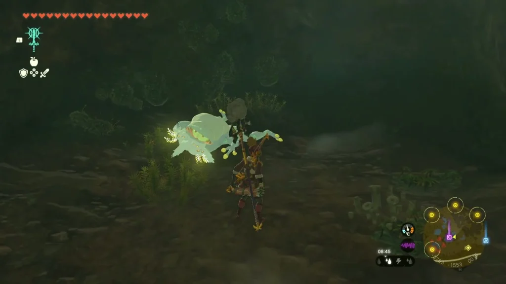 Glowing white Bubbulfrog on the cave wall