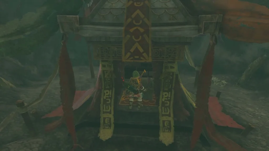 Red-bannered alcove holding a treasure chest Red-bannered alcove holding a treasure chest