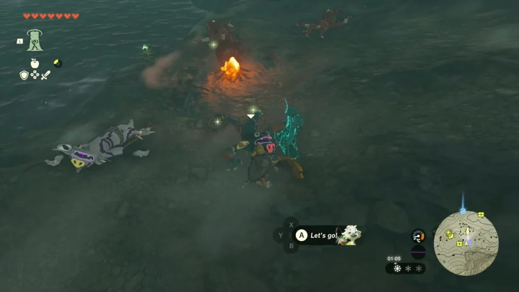 Bokoblin camp with a campfire in the cavern Bokoblin camp with a campfire in the cavern