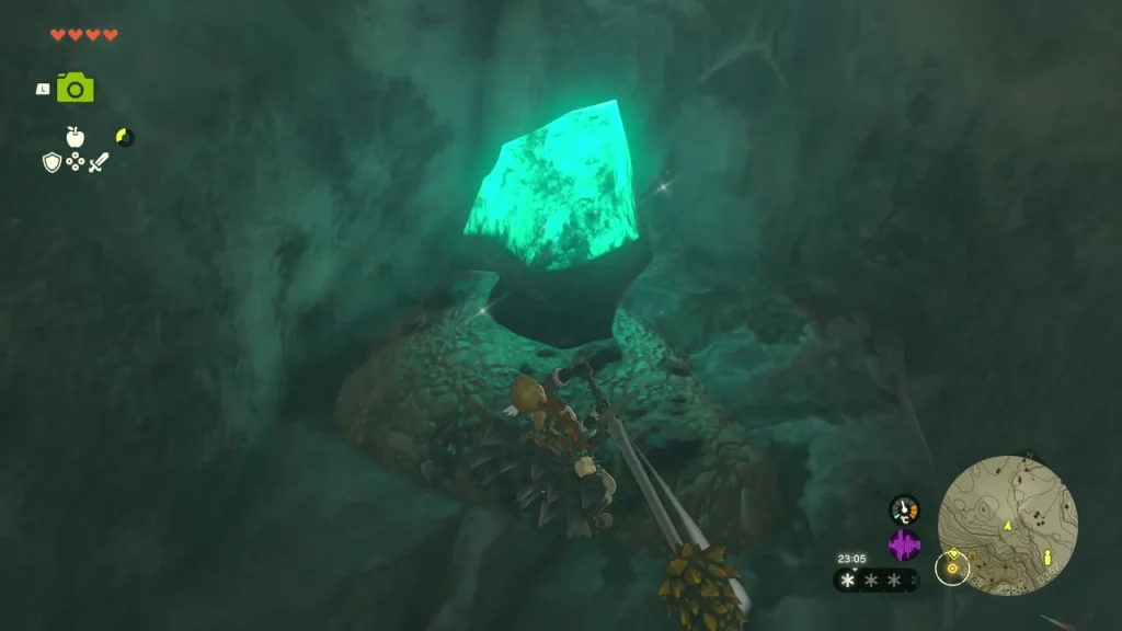 Luminous Stone deposit glowing in the cave wall Luminous Stone deposit glowing in the cave wall