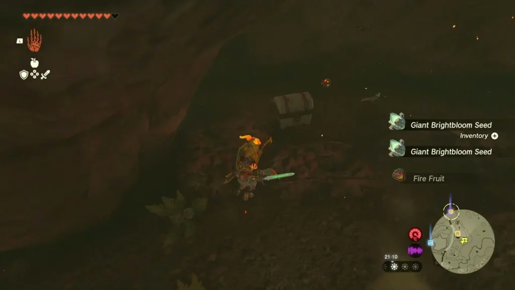 Treasure chest on a dark ledge past the lava Treasure chest on a dark ledge past the lava