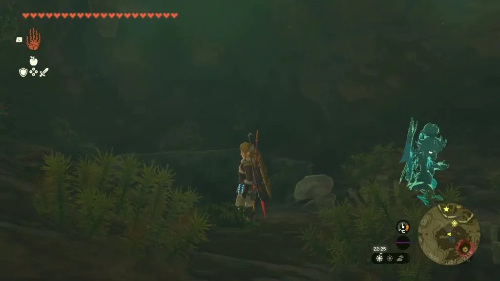 Dark cave passage with a boulder ledge to hop across Dark cave passage with a boulder ledge to hop across