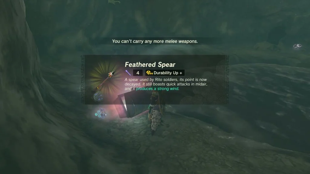 Feathered Spear item box over the opened chest