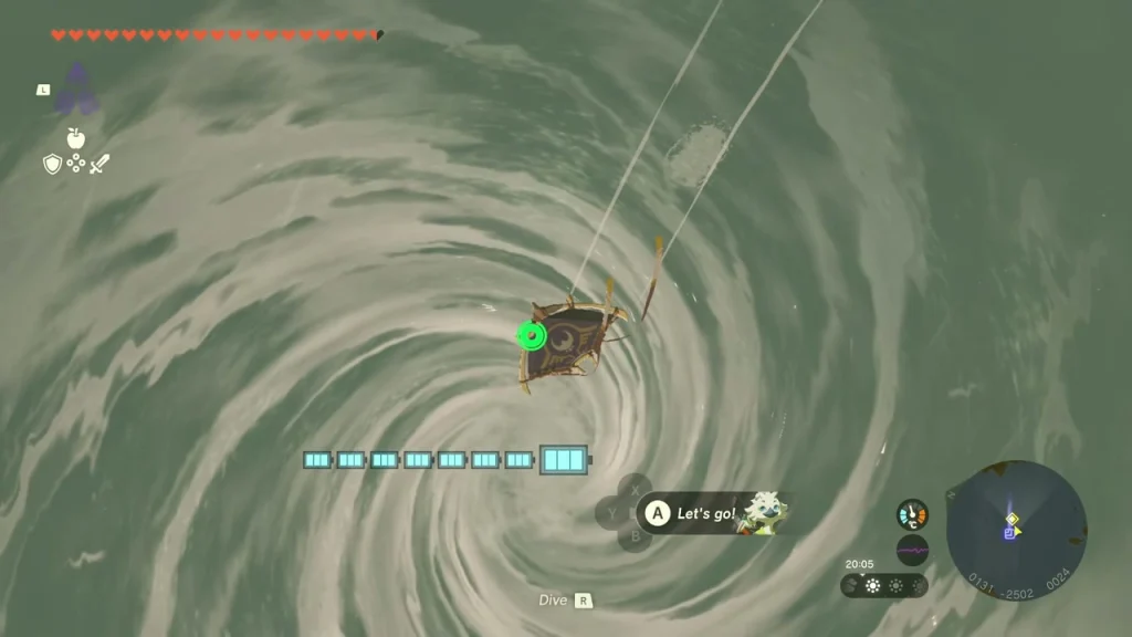 Whirlpool in the middle of Lake Hylia seen from above Whirlpool in the middle of Lake Hylia seen from above