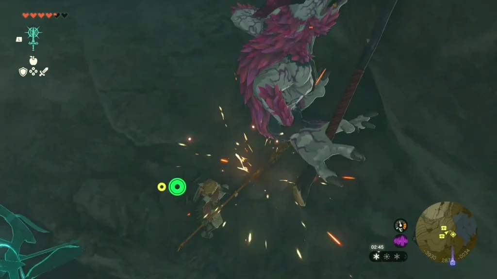 Sparks flying as a monster is struck in the cave Sparks flying as a monster is struck in the cave