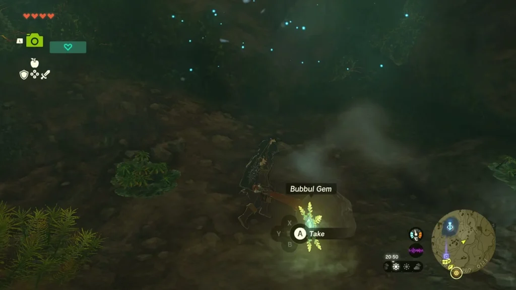 Bubbul Gem glowing on the cave floor with a Take prompt Bubbul Gem glowing on the cave floor with a Take prompt