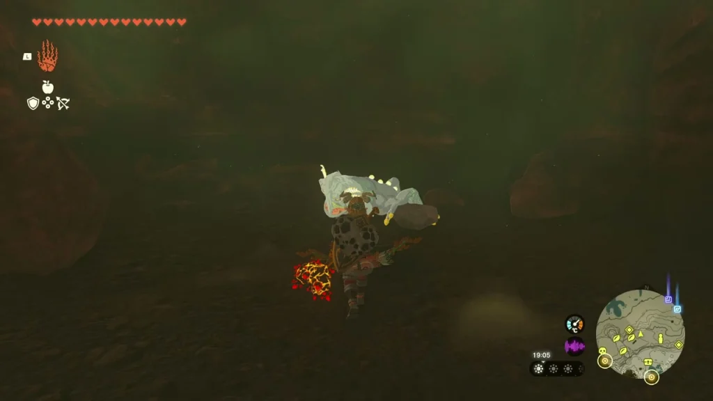 Bubbulfrog landing on the cave floor after being shot Bubbulfrog landing on the cave floor after being shot