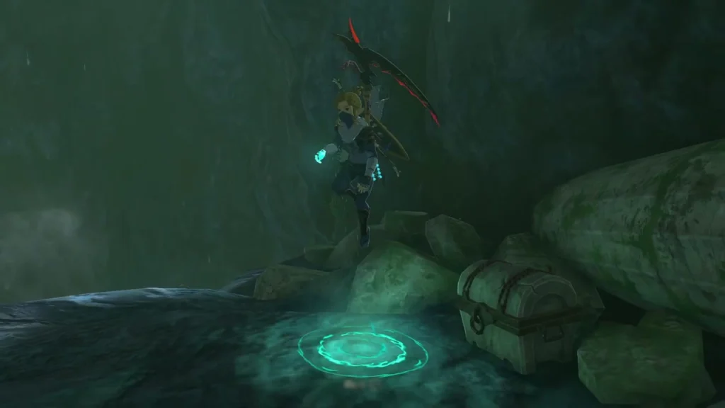 Closed treasure chest on a ledge beside a glowing Ascend circle Closed treasure chest on a ledge beside a glowing Ascend circle