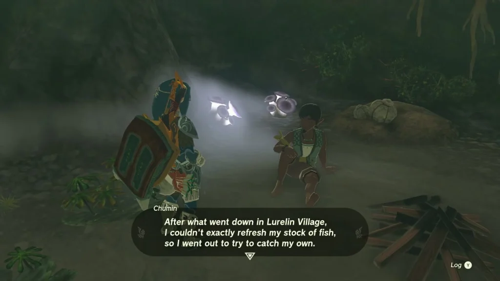 Chumin crouched on a cave beach beside a broken crate Chumin crouched on a cave beach beside a broken crate