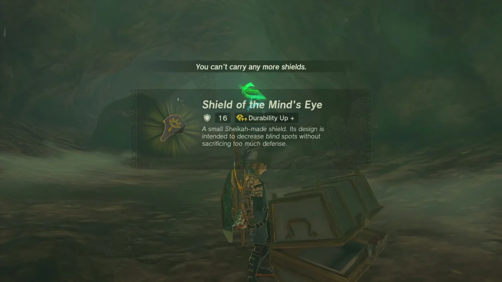 Shield of the Mind's Eye item box beside a cave chest Shield of the Mind's Eye item box beside a cave chest