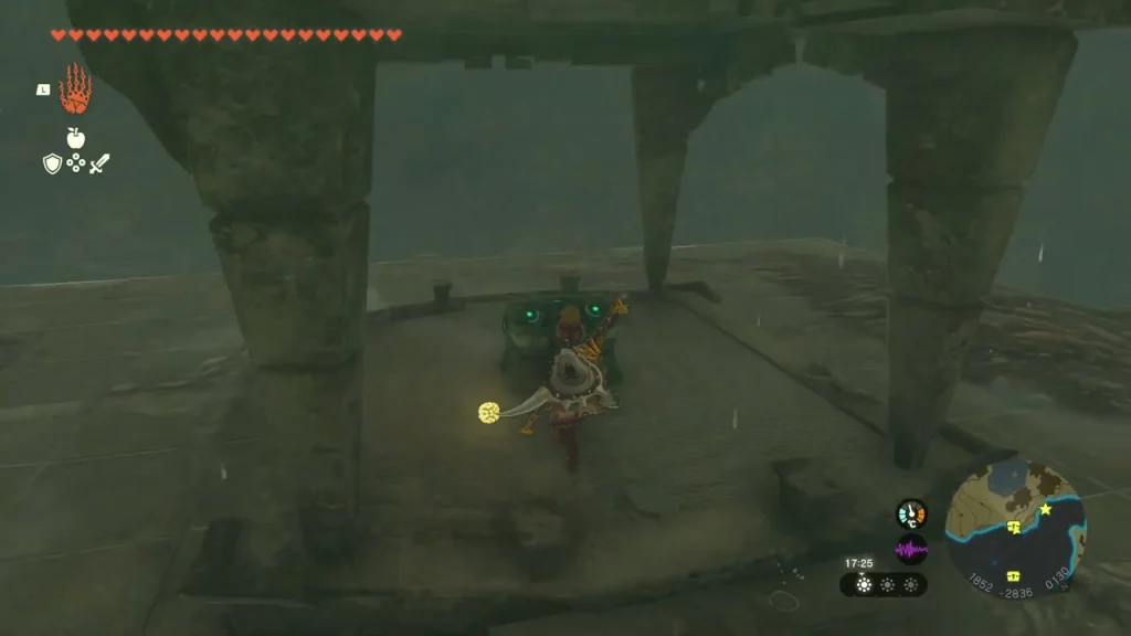 Chest under a standing stone structure on the rain-soaked ledge Chest under a standing stone structure on the rain-soaked ledge