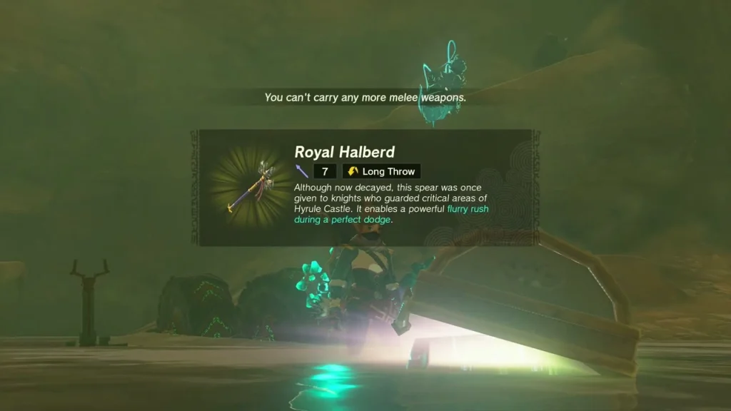 Royal Halberd item box beside the open chest in the water Royal Halberd item box beside the open chest in the water