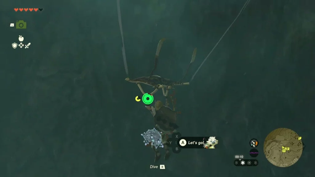 Paraglider gliding over the deep cave shaft