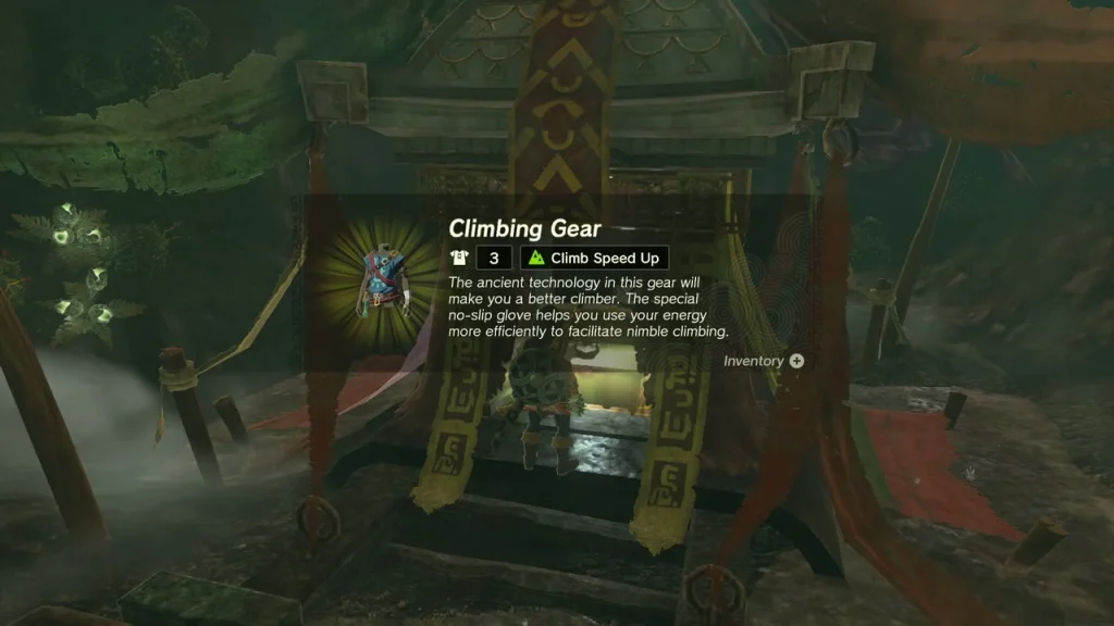 Climbing Gear item card with Climb Speed Up above the opened shrine chest Climbing Gear item card with Climb Speed Up above the opened shrine chest
